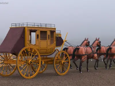  Four Bay Horses Harness with Stagecoach 