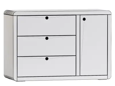 Montauk White Wood 3 Drawer Kids Dresser with Door  3D model