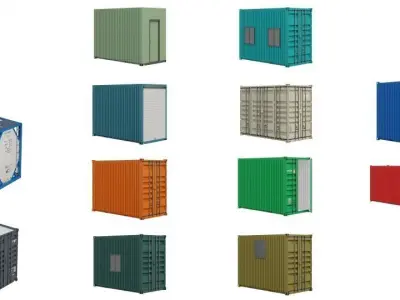 Collection of shipping containers and portable buildings 3D model