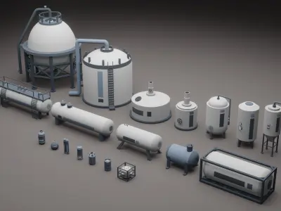 Low Poly Oil Tanks Low-poly 3D model