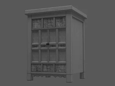 Wooden furniture two doors Low-poly 3D model