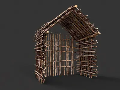 Primitive Wood Stick Jungle Shelter 10 Low-poly 3D model