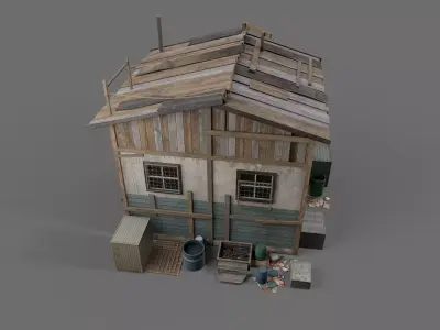 Post-Apocalypse Wooden House Low-poly 3D model