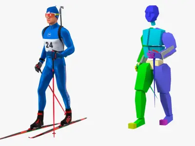  Biathlon Athlete with Equipment Rigged 
