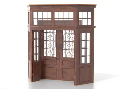 Antique Wooden Double Door 02 Low-poly 3D model