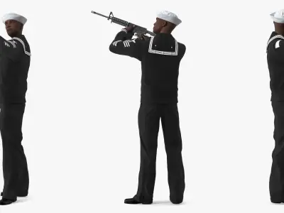  Afro American Sailor in Black Uniform with Rifle 