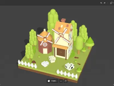 lowpoly Wind farms Free 3D model