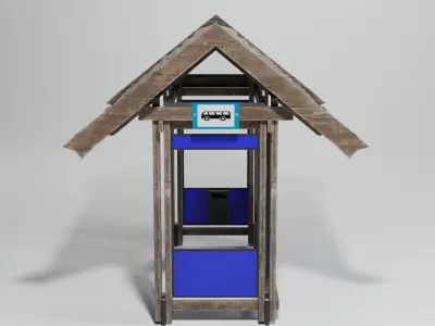 Wooden bus stop Low-poly 3D model