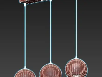 trioo pendant light with three glass globes hanging from ceiling 3D model
