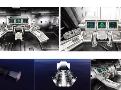 Stylized Sci Fi Spaceship Control Room Game Ready Interior 3D model