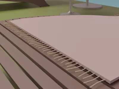 Garden swimming pool with lounge chairs and umbrella Low-poly 3D model