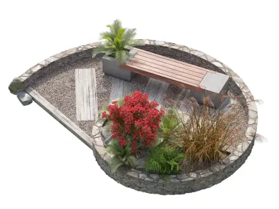 Spiral landscape bench with flower planter 3d model 3D model