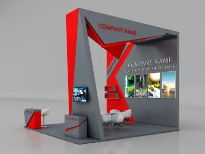 Booth Exhibition Stand Stall 6x6m Height 500 cm 3 Side Open 3D model
