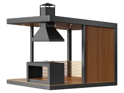 Modern gazebo with summer kitchen 1 3D model