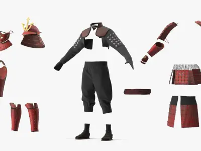  Traditional Japanese Yoroi Armor with Mask Red Old 