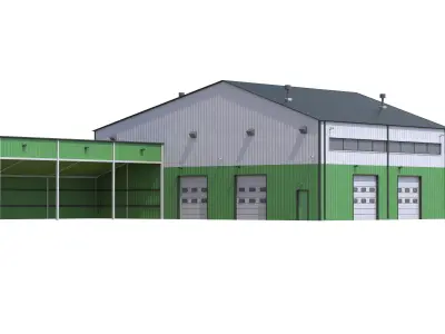 Industrial Building 9 Green Low-poly 3D model