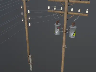 set of electric poles Low-poly 3D model
