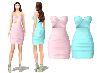 Teal And Pink Wrinkled Strapless Beautiful Mini Bodycon Dress Low-poly 3D model