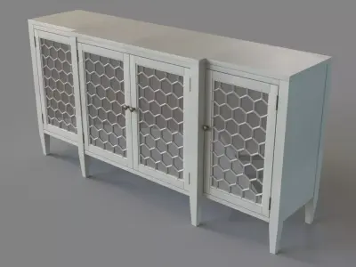 Four Door Storage Sideboard With Honeycomb Pattern White 3D model