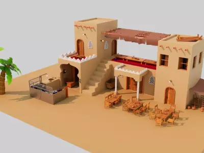 Old Arabic Cartoonic Hotel 3D model