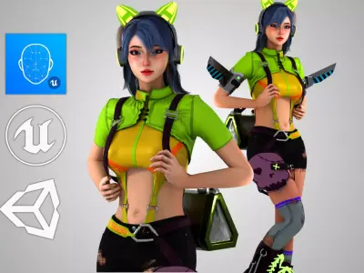 Futuristic Girl - Game Ready Low-poly 3D model