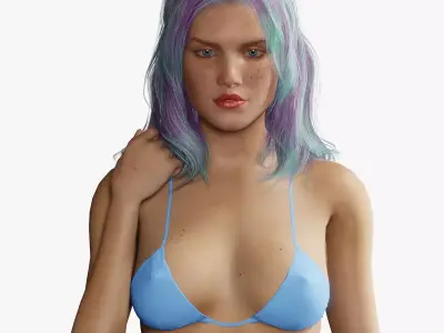 Naked Cyber punk futurist sci fi Girl Low-poly 3D model