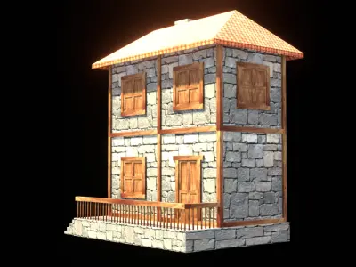 medieval house low poly village town residential house  87 Low-poly 3D model