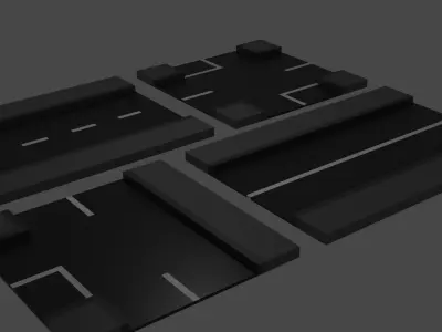 Low Poly City Roads Pack Low-poly 3D model