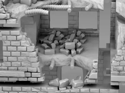 Destroyed building after fighting 3D print model