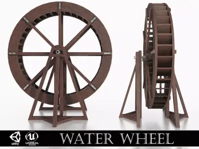 Medieval Water Wheel Low-poly 3D model