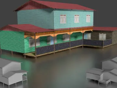 Rumah Kayu Pinggir Sungai Tingkat 001-010 FBX 3D model