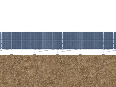 Lowpoly Ground Mounted Solar Panels-15 Rows of PV Modules Low-poly 3D model