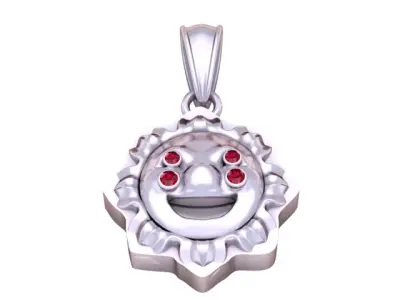 Gold Sun Pendant with Diamond Accents and Smiling Face 3D print model