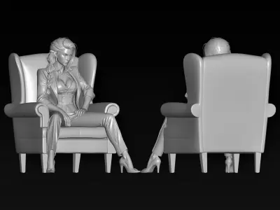 lady on suit sitting on sofa chair 3D print model