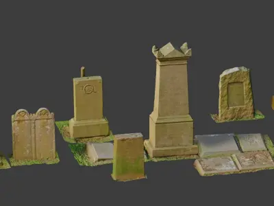 PBR 8x Gravestones Old Scanned Processed Set Low-poly 3D model