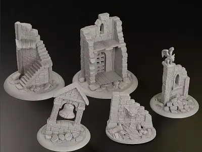Gothic Fantasy Ruins- Pre-supported - Tabletop Scenery 3D print model