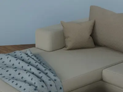 Fabric Sofa with a Dark Wood Table Free low-poly 3D model