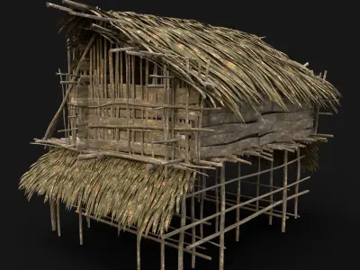 TRIBAL JUNGLE PRIMAL HUT HOUSE REED TREE SURVIVAL NEXTGEN Low-poly 3D model
