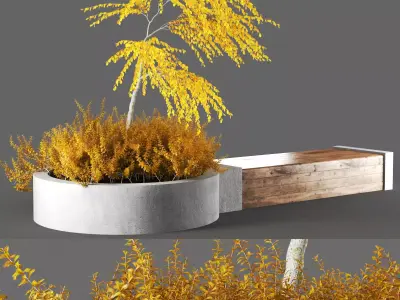 bench908 concrete planter with tree in it 3D model
