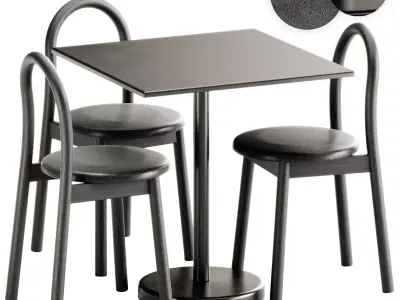 Bobby Upholstered Chair and Linear Steel Cafe Table by Muuto 3D model