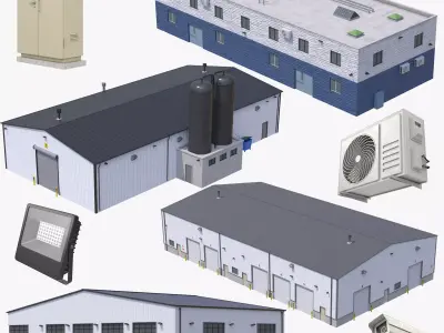 4 Industrial Buildings Collection 3D Model Pack