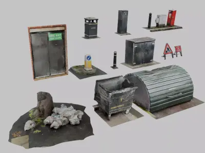 Urban Street Props Scan Pack - 12 Photogrammetry Assets 3D model