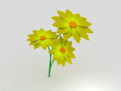 origami three flowers Low-poly 3D model