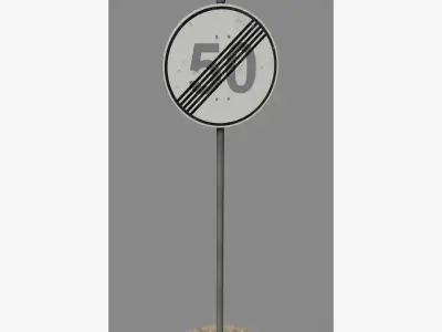Road Sign 12 - End Speed Limit - 50 Low-poly 3D model