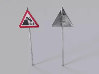 Warning Traffic Sign Pack  Low-poly 3D model