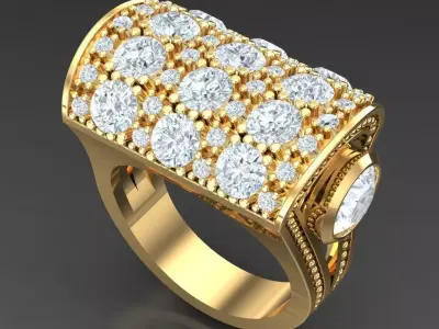 Light Gold Diamond Men Ring 2MR071 3D model