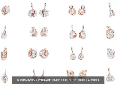 50 High Jewelry Earrings 3dm stl 3dm stl obj mtl 3mf details 3D Model Pack