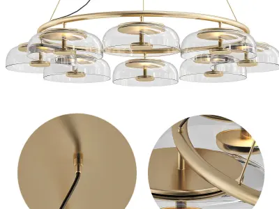 BLOSSI circular glass chandelier in brass and clear glass 3D model