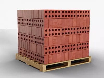 Wooden Pallet with Red Bricks 2 3D model