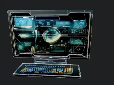 Sci Fi Monitor and Keyboard Low-poly 3D model